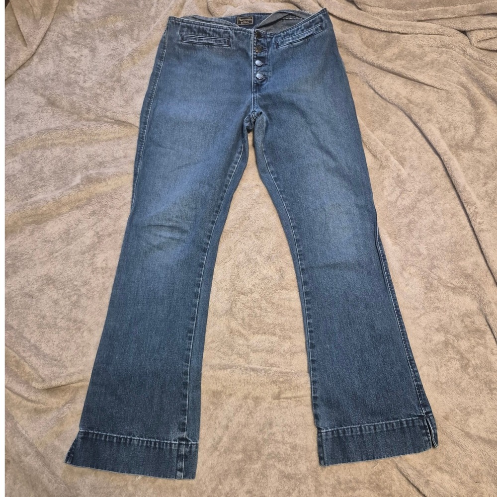 Abercrombie & Fitch Womens Vintage Flare Jeans Blue Button Fly Low Rise Size 6